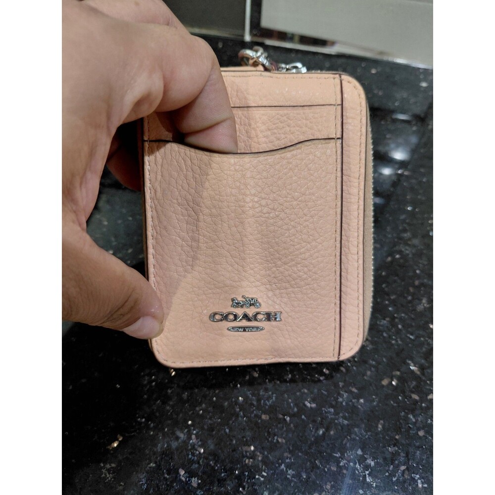 Coach 6303Zip Card Case With Chain Leather Faded Blush - Picture 4 of 10